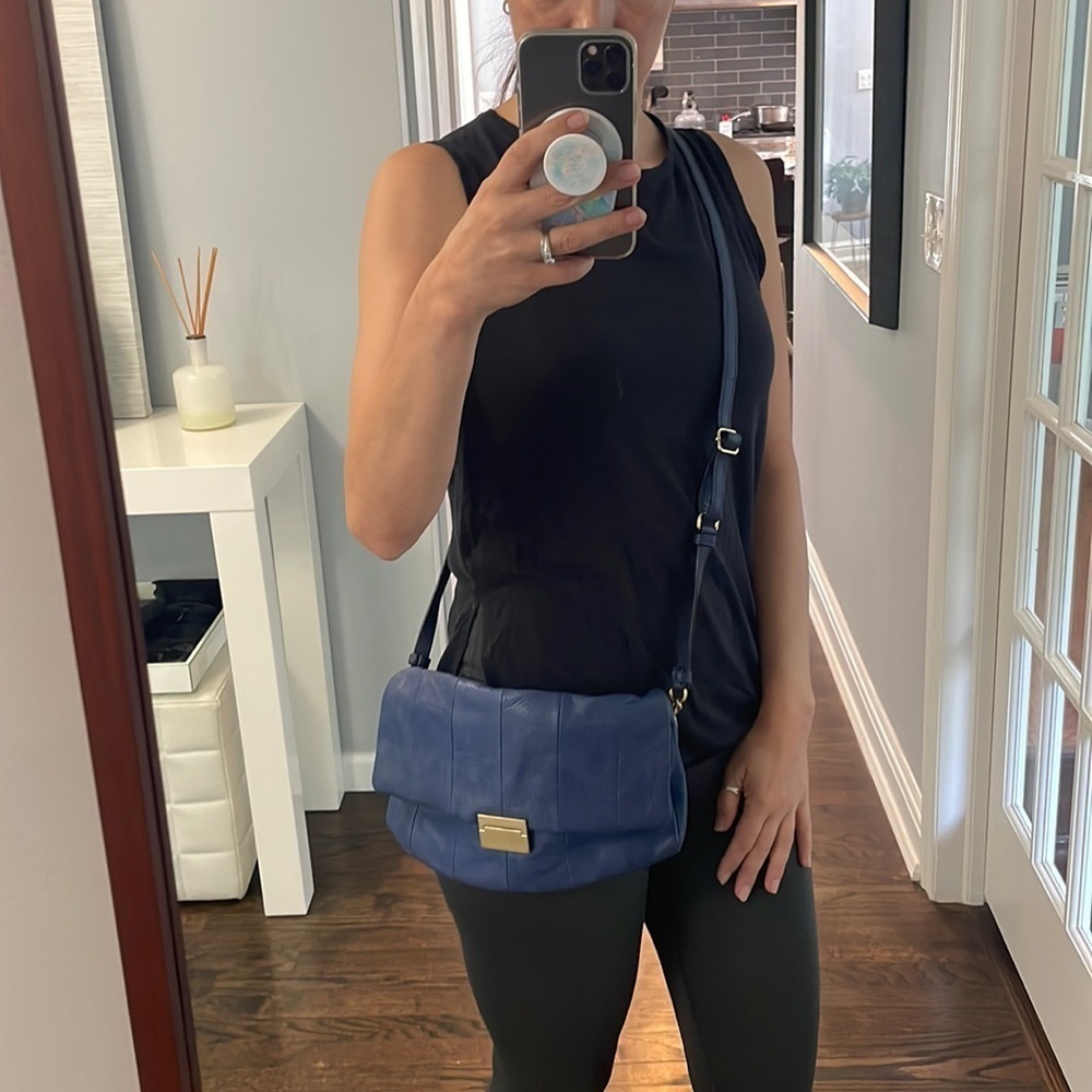 J Crew Margate Blue Leather Crossbody Bag